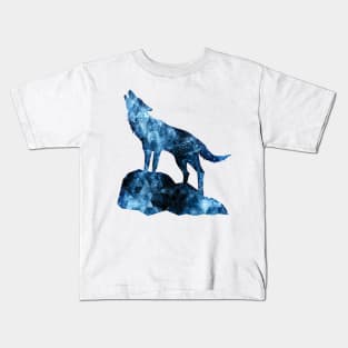 Howling Wolf blue sparkly smoke silhouette Kids T-Shirt